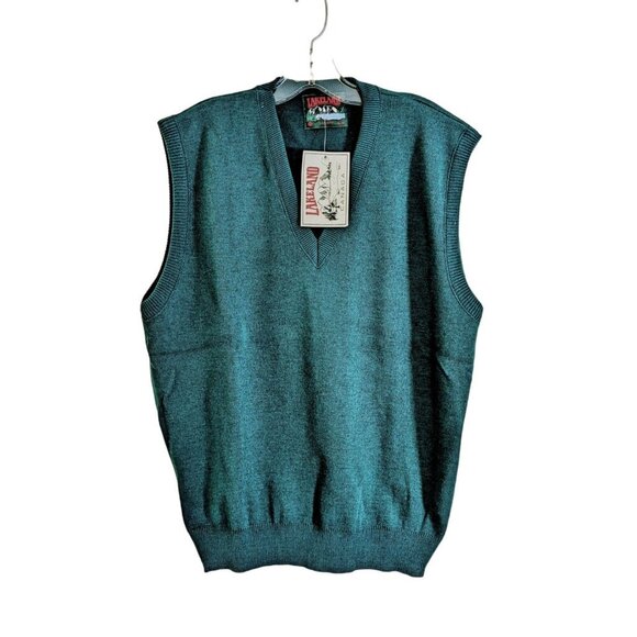 Vintage Sweater Vest Mens XL Green Wool Blend V Neck Classic Academia 90s NEW - Picture 1 of 6